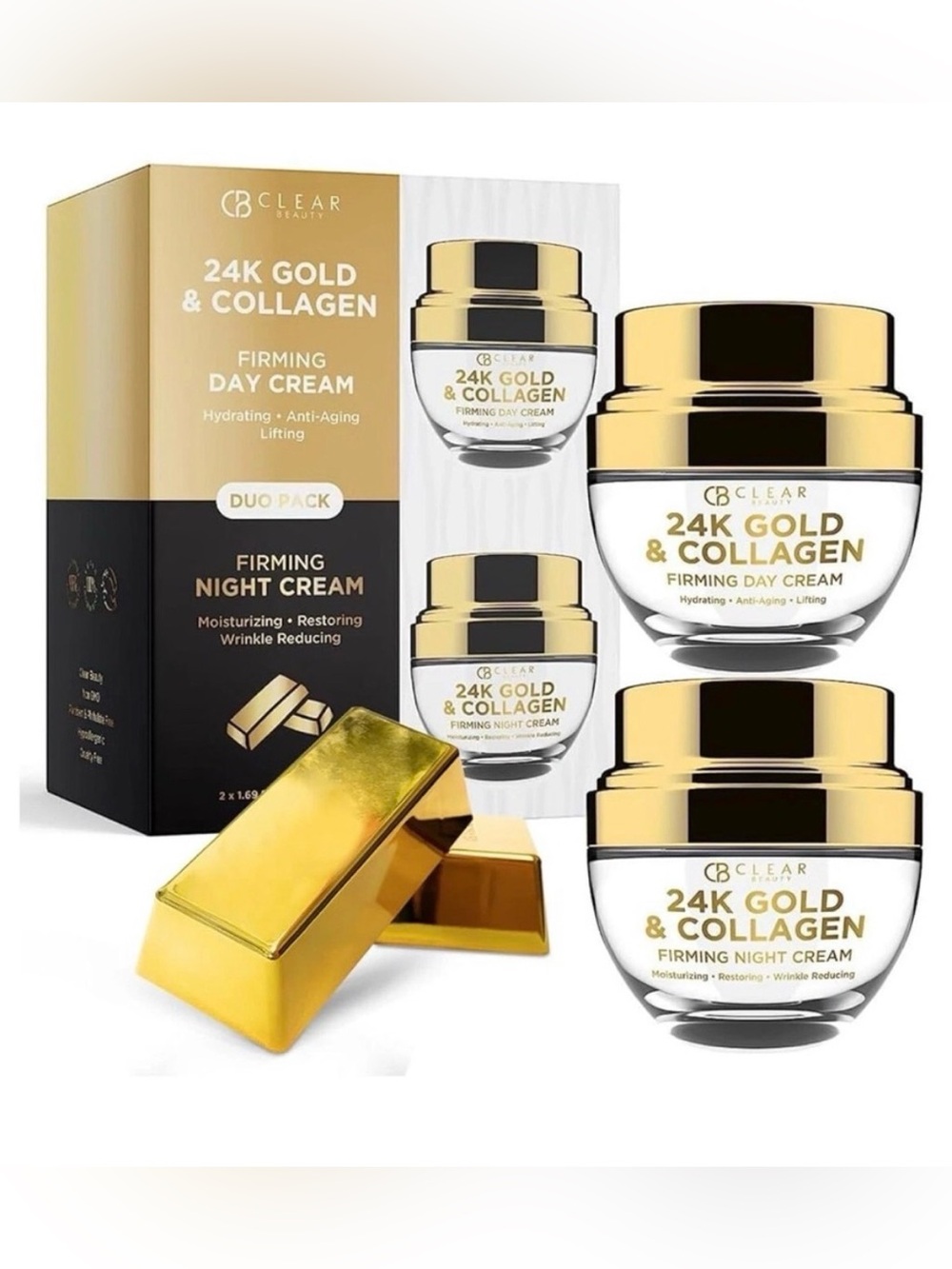CB Clear Beauty 24K Gold Collagen Day & Night Firming Cream 1.69oz ea